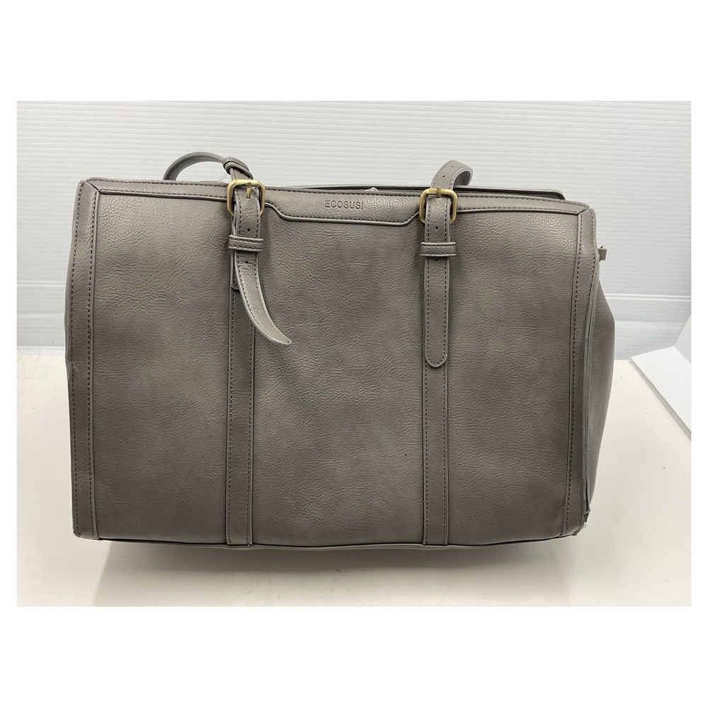 ECOSUSI Women's Laptop Bag 15.6 inch Tote Briefcase Grey Faux Leather 16x12